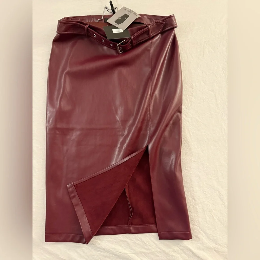 Marc New York Chic Maroon‎ Leather Pencil Skirt